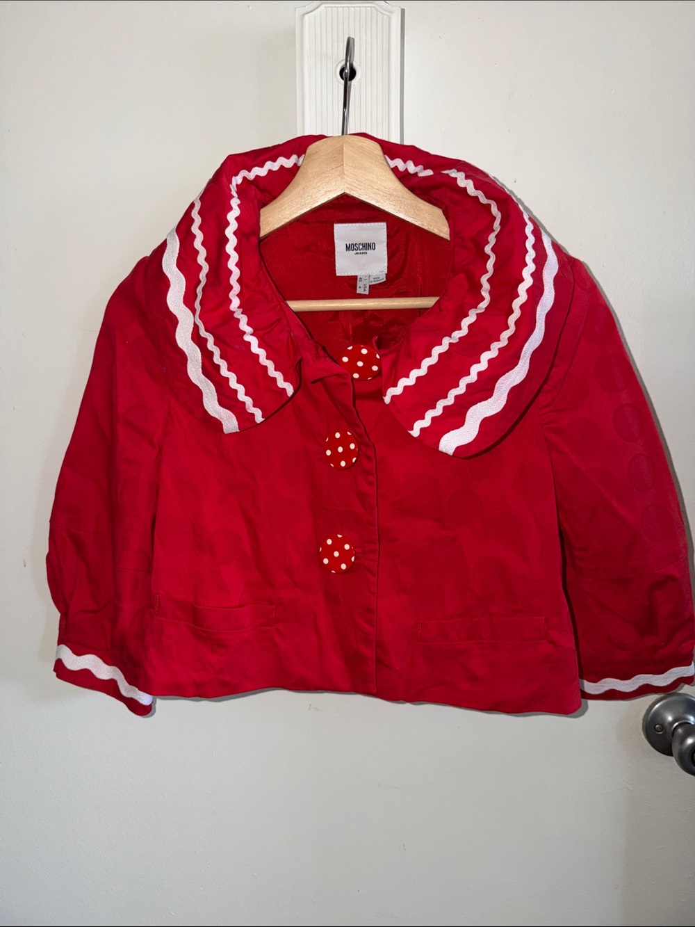 Moschino Jeans Peter Pan Collar Red Cropped Jacket Sz. 4 - Picture 2 of 8